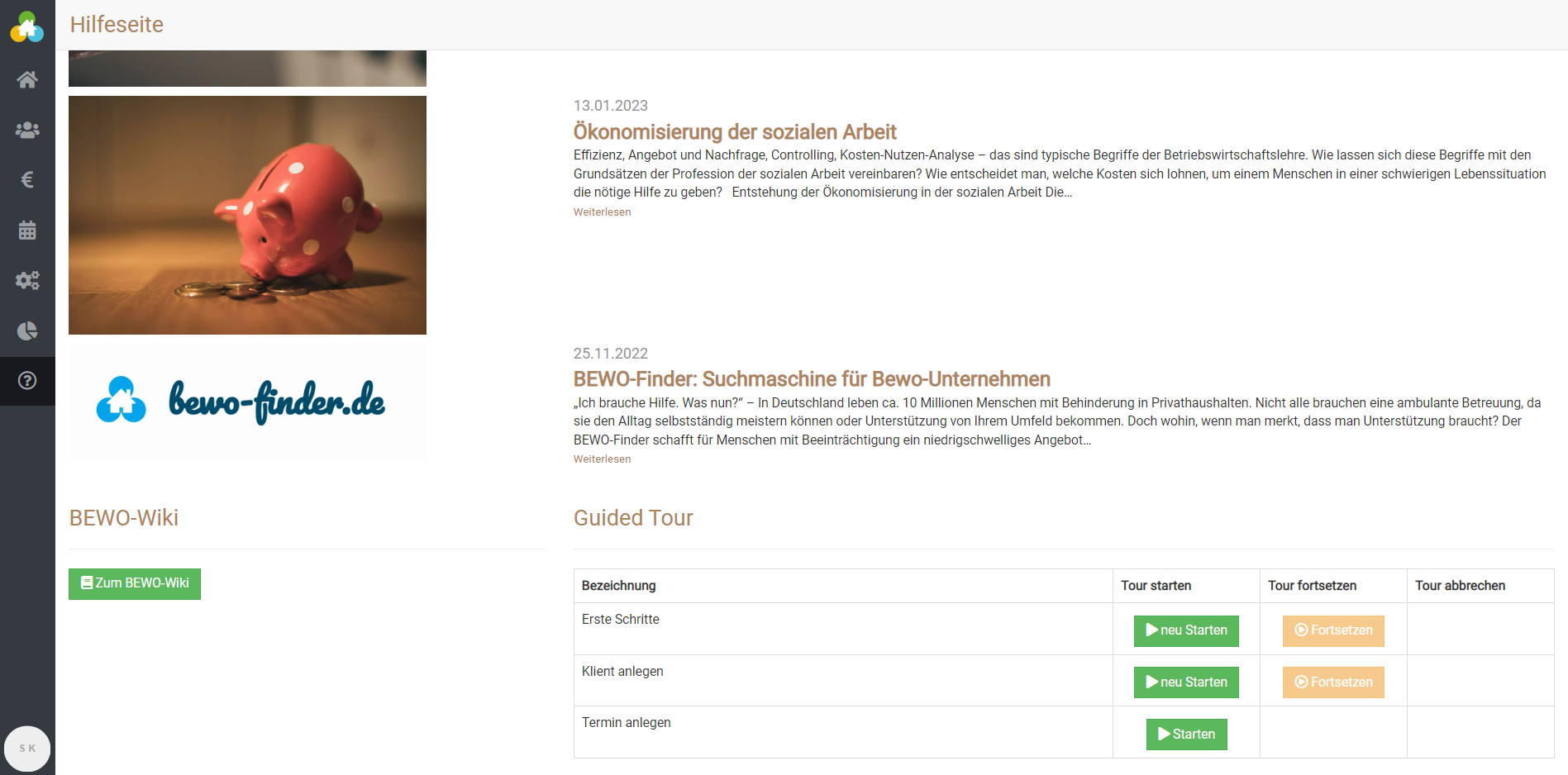 Eine Übersicht der Guided Tour in BEWO-Online