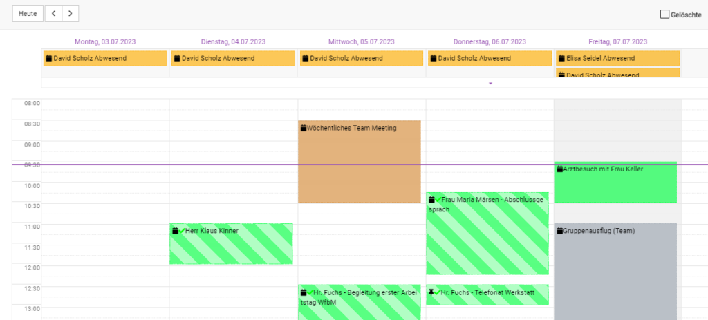 Abwesenheiten im Kalender von BEWO-Online